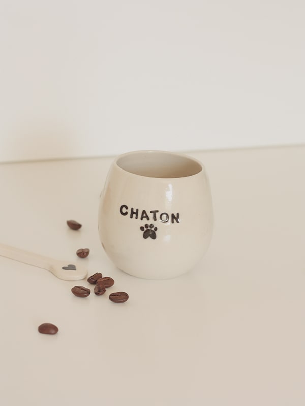 Mug céramique à café fait main Chaton